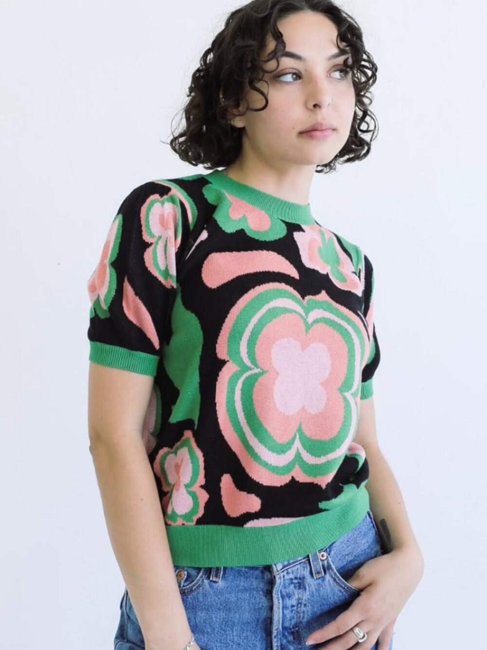 Saint Geraldine Mila Floral Knit Short Sleeve Top XS